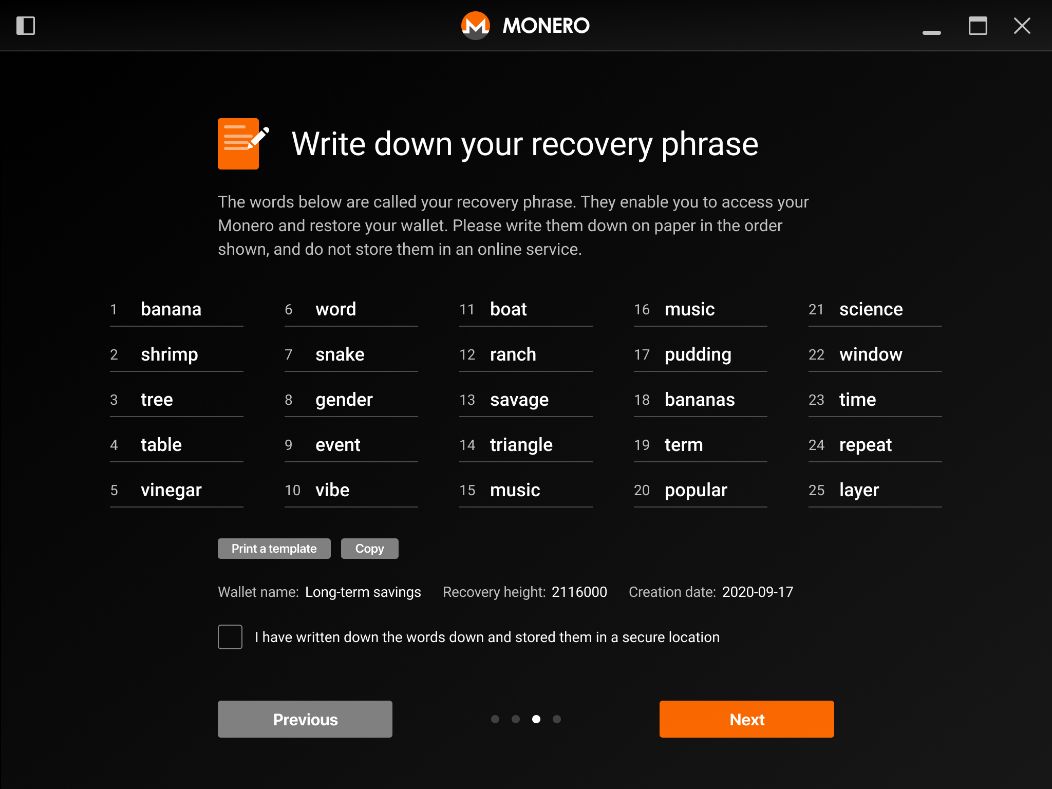 Monero wallet creation